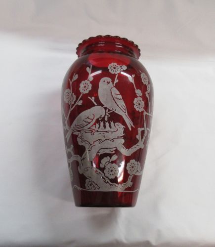 Anchor Hocking Fire King Royal Ruby 9 In BIRDS On A NEST VASE