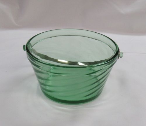 Fostoria Glass Green SPIRAL OPTIC WHIPPED CREAM PAIL, Chrome Handle