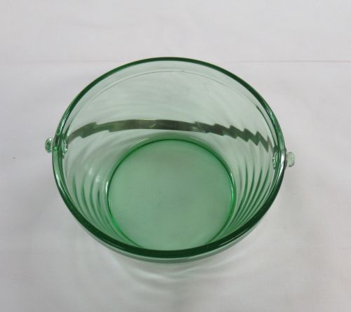 Fostoria Glass Green SPIRAL OPTIC WHIPPED CREAM PAIL, Chrome Handle