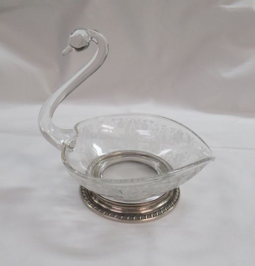 New Martinsville Crystal PRELUDE 6 Inch SWAN-STERLING Base Signed