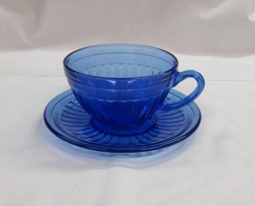 Hazel Atlas Cobalt Blue AURORA Tea or Coffee CUP and SAUCER