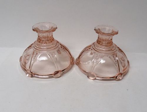 Anchor Hocking Pink OYSTER and PEARL CANDLE HOLDERS, Pair