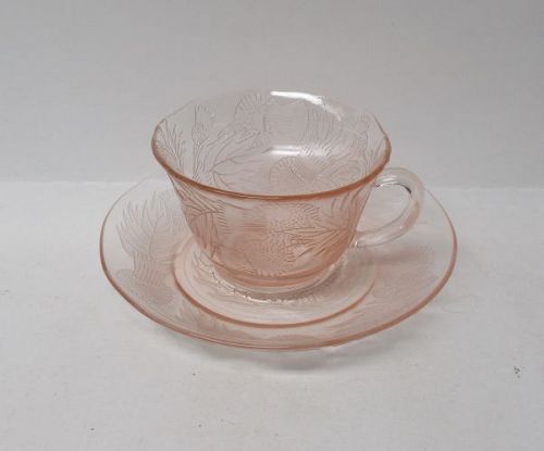 MacBeth Evans Depression Glass Pink THISTLE CUP and SAUCER