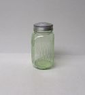 Hocking Transparent Green RIBBED 4 1/2 In SPICE JAR, Shaker Top