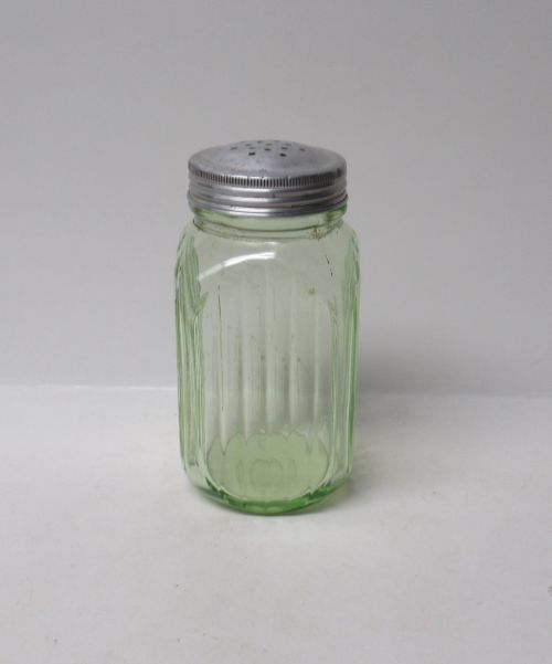 Hocking Transparent Green RIBBED 4 1/2 In SPICE JAR, Shaker Top