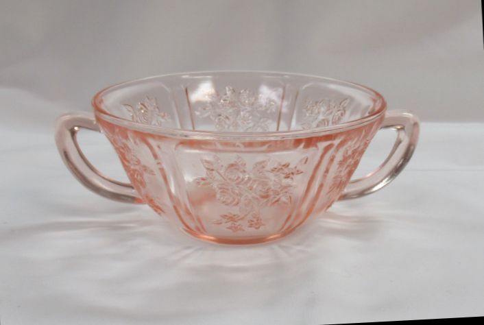 Federal Pink SHARON, aka CABBAGE ROSE 4 3/4 In 2-Handled CREAM SOUP