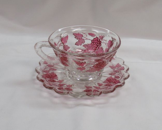 Westmoreland Ruby Flashed PANELED GRAPE CUP and SAUCER