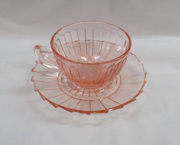 Jeannette Depression Glass Pink SIERRA Pinwheel CUP and SAUCER