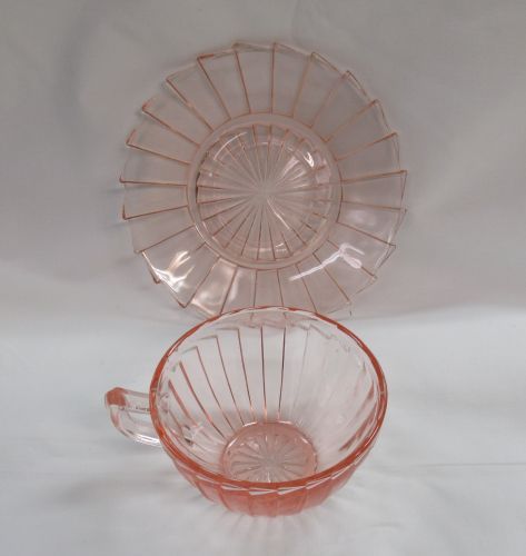 Jeannette Depression Glass Pink SIERRA Pinwheel CUP and SAUCER