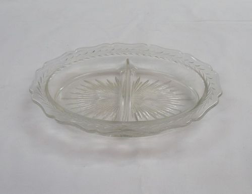 Jeannette Depression Glass Crystal SUNBURST Two-Part RELISH DISH