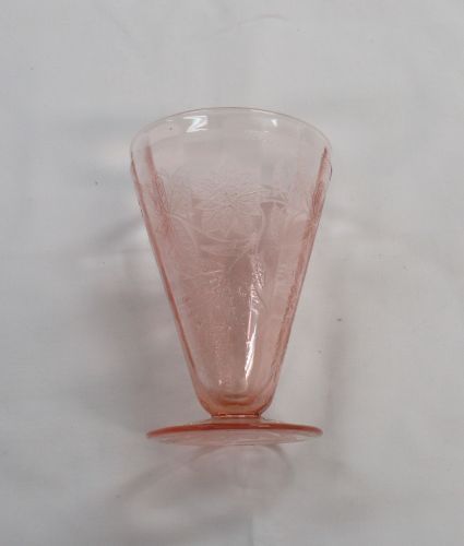 Jeannette Glass Pink FLORAL POINSTTIA 4 1/2 In Footed WATER TUMBLER