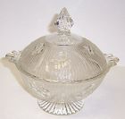 Jeannette Crystal IRIS and HERRINGBONE Footed CANDY DISH with LID