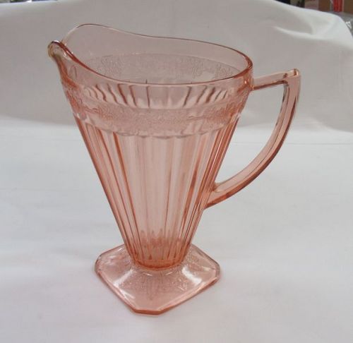 Jeannette Pink ADAM 8 Inch Square Base Footed WATER PITCHER