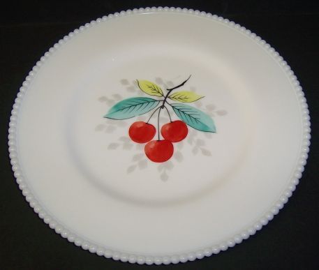 Westmoreland Milk Glass BEADED EDGE 10 1/4 Inch CHERRIES PLATE