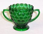 Anchor Hocking Fire King Forest Green BUBBLE 2-Handled SUGAR BOWL
