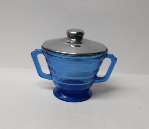 Hazel Atlas Cobalt Blue MODERNTONE Sugar Bowl with Original CHROME LID