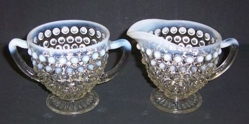 Anchor Hocking Opalescent MOONSTONE Creamer and Sugar Bowl