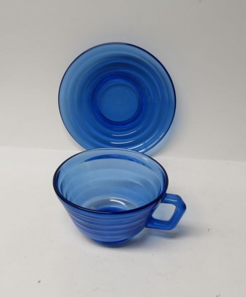 Hazel Atlas Depression Glass Cobalt Blue MODERNTONE CUP and SAUCER