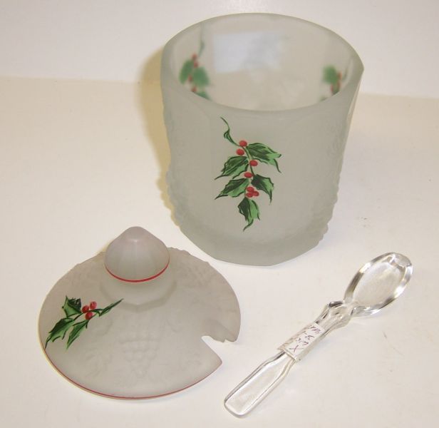 Westmoreland hp HOLLY PANELED GRAPE 3 Pc MARMALADE, Cut Out LID, LADLE