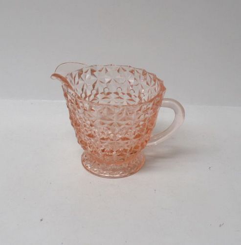 Jeannette 40s 50s 60s Glass Pink HOLIDAY BUTTON n BOWS Footed CREAMER