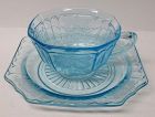 Hocking Depression Glass Blue MAYFAIR, aka Open Rose, CUP and SAUCER