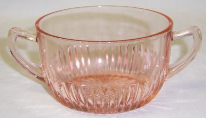 Hocking Depression Glass Pink LACE EDGE Old Colony Handled SUGAR BowL
