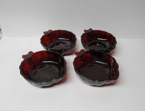 Anchor Hocking Ruby Red 4 1/2 Inch LEAF Dessert Bowls, Set of Four (4)