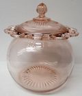 Hocking Depression Glass Pink LACE EDGE Old Colony COOKIE JAR with LID