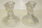 Duncan and Miller Crystal SANDWICH 4 1/2 Inch High CANDLE STICKS, Pair
