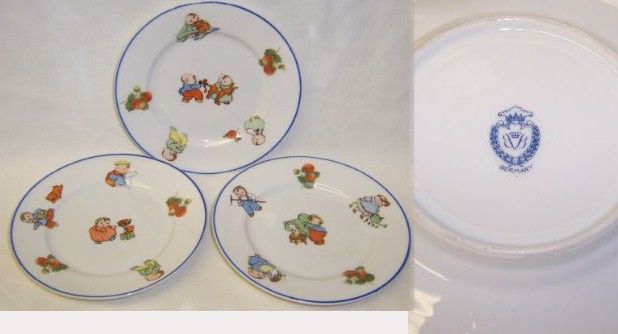 3-Vintage Germany China BABY FATS Childrens PLAY PLATES