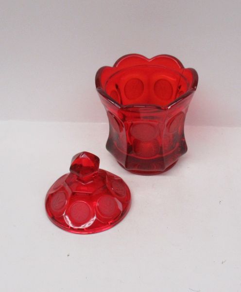 Fostoria Glass Ruby Red COIN 6 1/4 Inch High SUGAR BOWL CANDY with LID