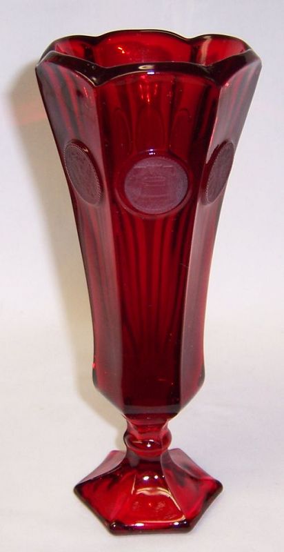 Fostoria Elegant Glass Ruby Red COIN 8 Inch High FOOTED VASE