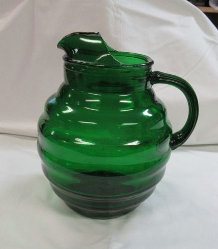 Anchor Hocking Forest Green RIPPLE WHIRLEY TWIRLEY 9" ICE LIP PITCHER
