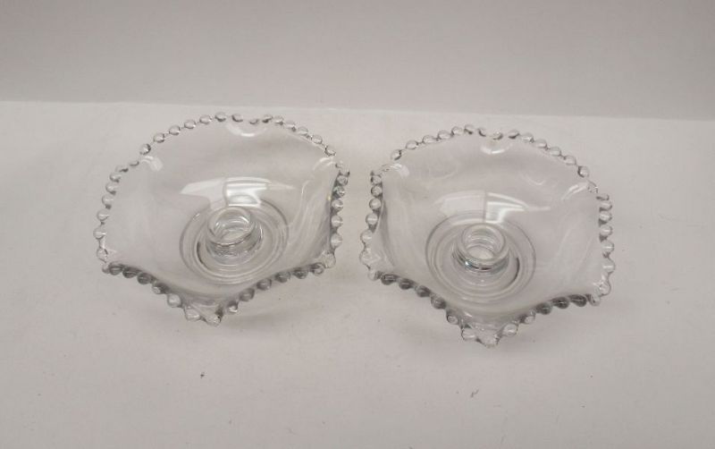 Imperial Crystal CANDLEWICK 5 Inch FLOWER CANDLE HOLDERS, Pair