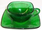 Anchor Hocking Fire King Forest Green CHARM Square CUP and SAUCER