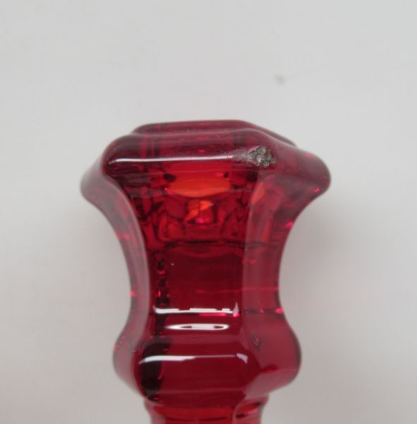 Fostoria Glass ruby Red COIN 8 Inch High Single CANDLE STICKS, Pair