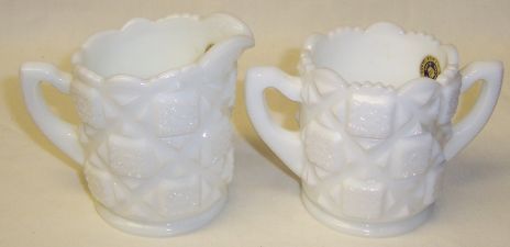 Westmoreland Milk Glass OLD QUILT Small CREAMER and SUGAR BOWL