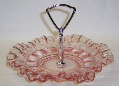 Westmoreland Glass Pink PANELED GRAPE 8 Inch HANDLED PLATE