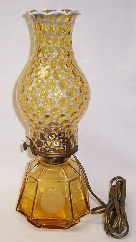 Fostoria Glass Amber COIN 13 1/2 Inch High Electric COACH LAMP