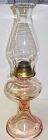Vintage Depression Glass Pink 13 1/2 Inch OIL LAMP with Clear GLOBE