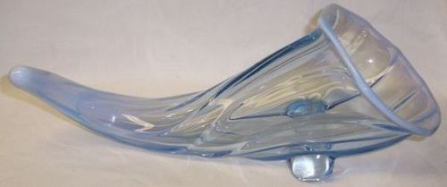 Duncan and Miller Glass Blue Opalescent 12 3/4 Inch CORNUCOPIA