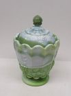 Westmoreland Green Slag Glass PANELED GRAPE Small CANISTER JAR w/LID