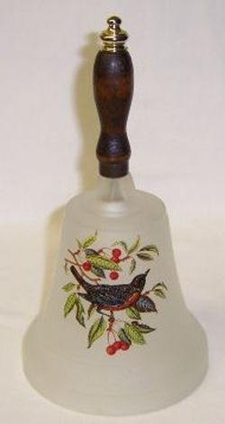 Westmoreland Frosted BIRD Decal 8 1/2 In BELL w/CLAPPER Wood HANDLE