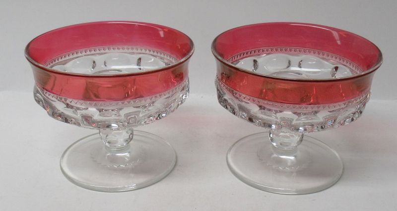 Indiana Glass Ruby Flashed KINGS CROWN 3 In CANDLE HOLDERS, Pair