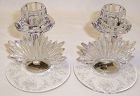 Fostoria Glass Crystal MAYFLOWER FLAME CANDLE STICKS, Pair