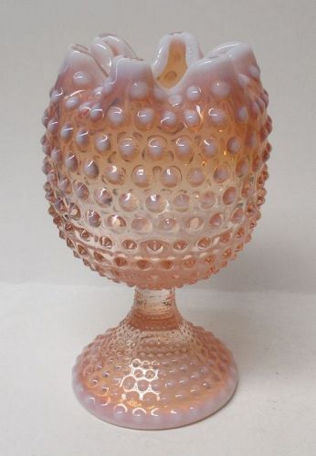 Duncan and Miller Pink Opalescent HOBNAIL 6 1/2 Inch Footed ROSE BOWL
