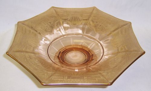 McKee Glass Amber with Gold Trim 8 Sided FOOTED COMPORT