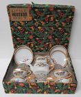 Vintage Childs China FLORAL with Copper Trim, 13 Pc. TOY TEA SET, OB