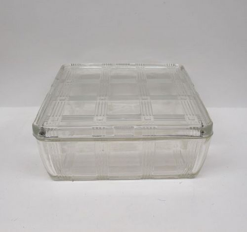 Hazel Atlas Crystal CRISS CROSS CRISSCROSS 8X8 REFRIGERATOR DISH & LID