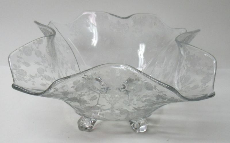 Cambridge Crystal ROSE POINT ROSEPOINT 12 3/4 Square 4-Footed BOWL